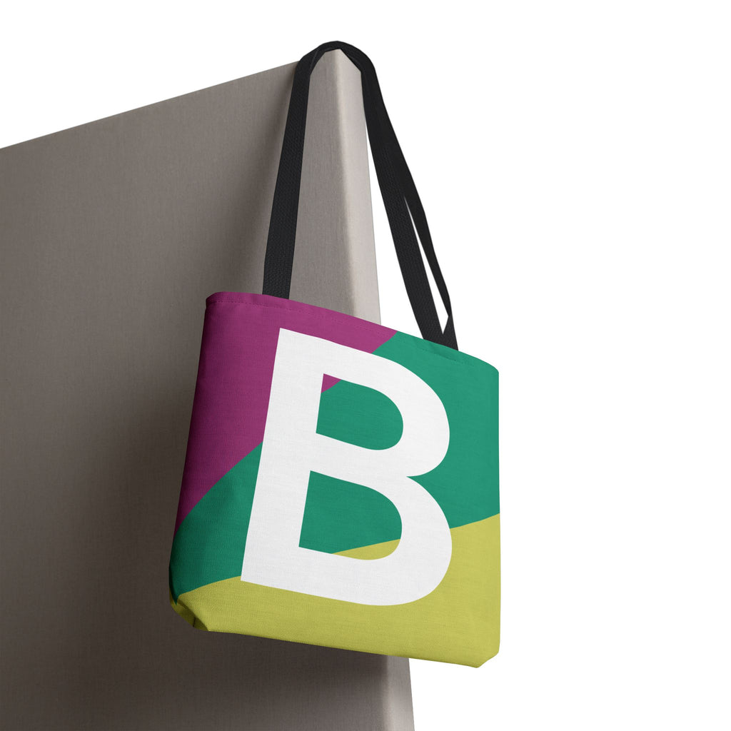 Monogram 'B' Colorblock Tote Bag — Personalized Initial B Shoulder Tote