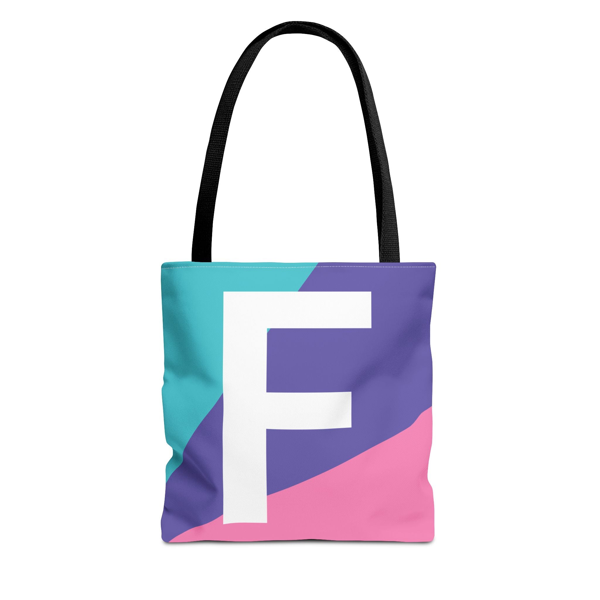 Monogram 'F' Colorblock Tote Bag — Personalized Initial F Shoulder Tote