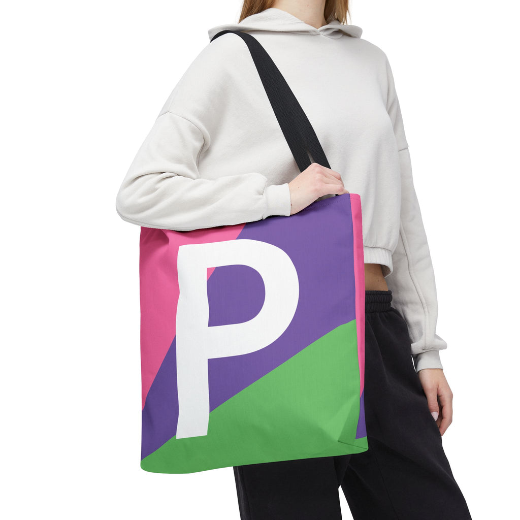Monogram 'P' Colorblock Tote Bag — Personalized Initial P Shoulder Tote