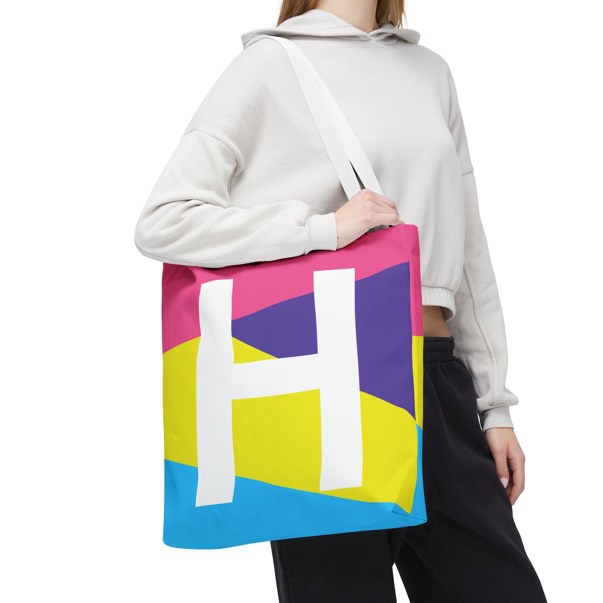 Monogram 'H' Colorblock Tote Bag — Personalized Initial H Shoulder Tote