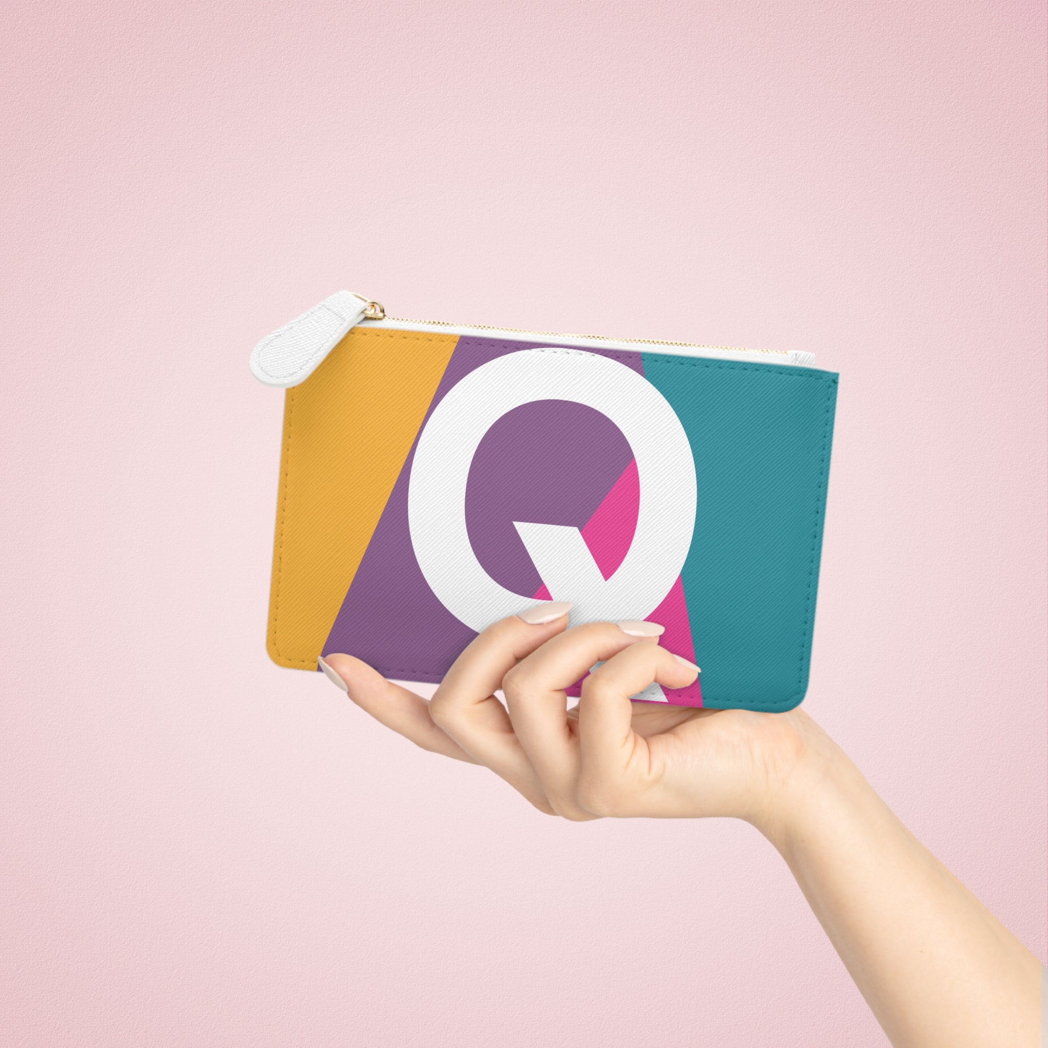 Initial Q Mini Clutch — Colorblock Monogram Wristlet Wallet