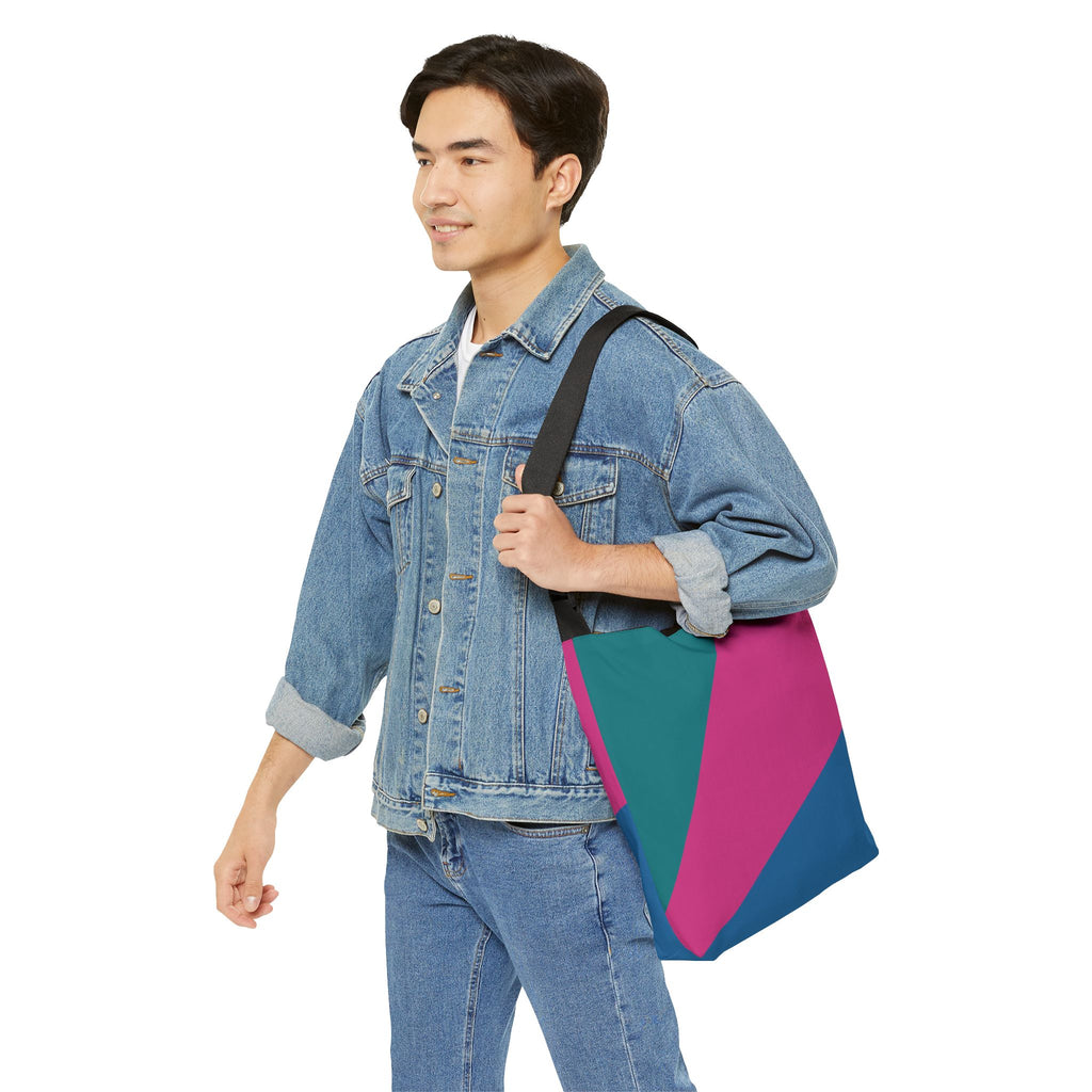 Colorblock Geometric Tote Bag — Adjustable Strap, Bright Abstract Pattern