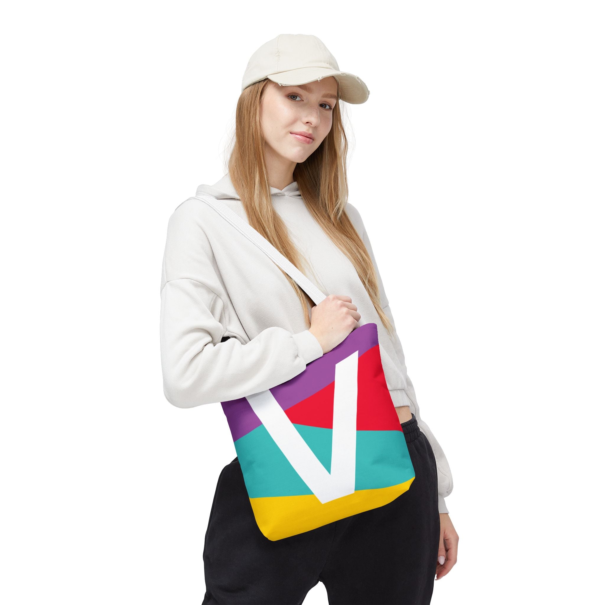 Monogram 'V' Colorblock Tote Bag — Personalized Initial V Shoulder Tote