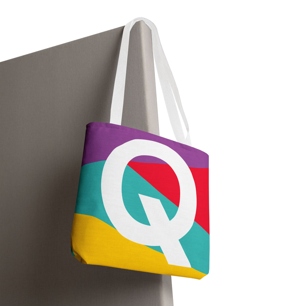 Monogram 'Q' Colorblock Tote Bag — Personalized Initial Q Shoulder Tote
