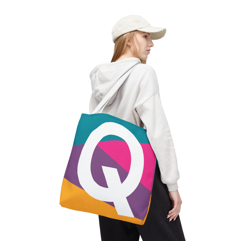 Monogram 'Q' Colorblock Tote Bag — Personalized Initial Q Shoulder Tote