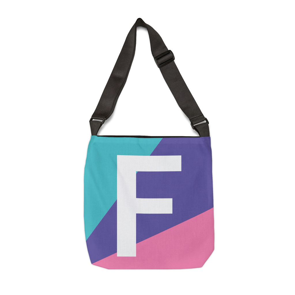 Initial Letter 'F' Colorblock Adjustable Tote Bag — Monogram Alphabet Shoulder Bag