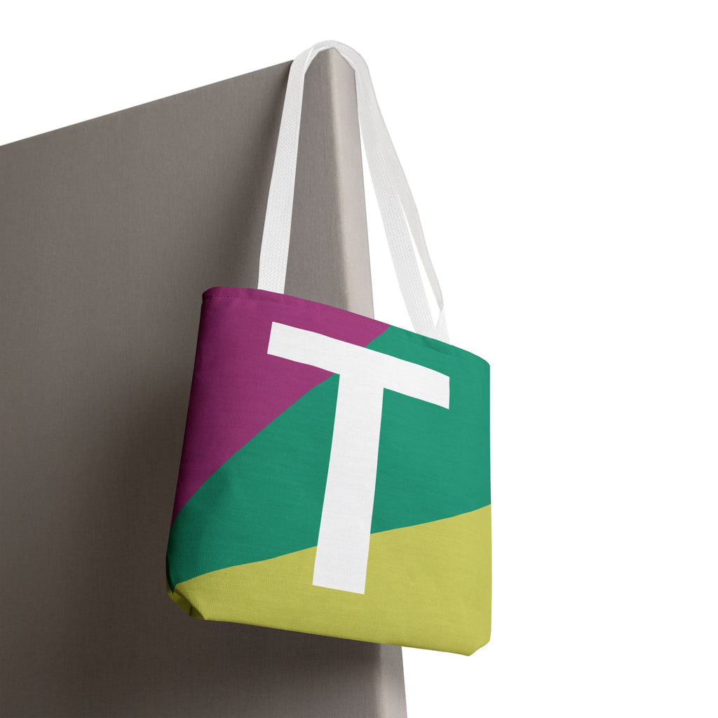 Monogram 'T' Colorblock Tote Bag — Personalized Initial T Shoulder Tote