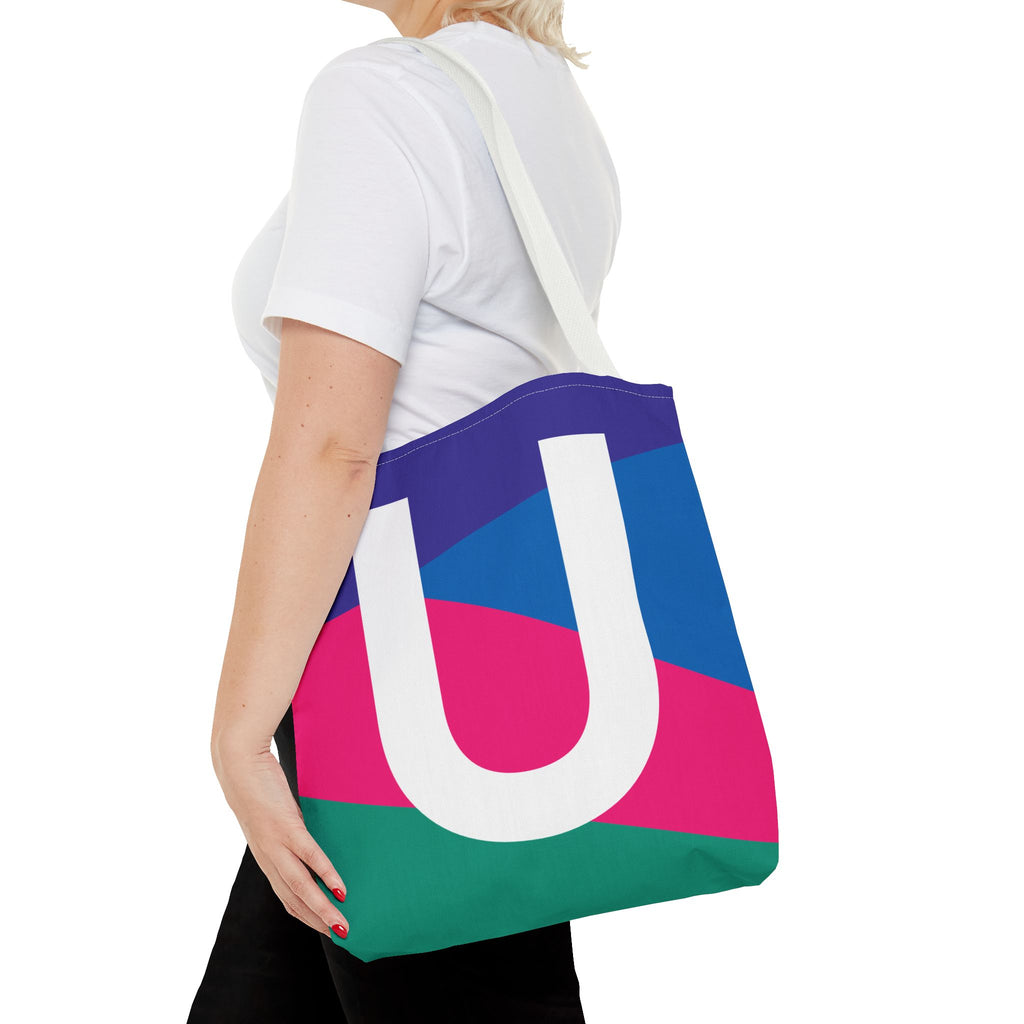 Monogram 'U' Colorblock Tote Bag — Personalized Initial U Shoulder Tote