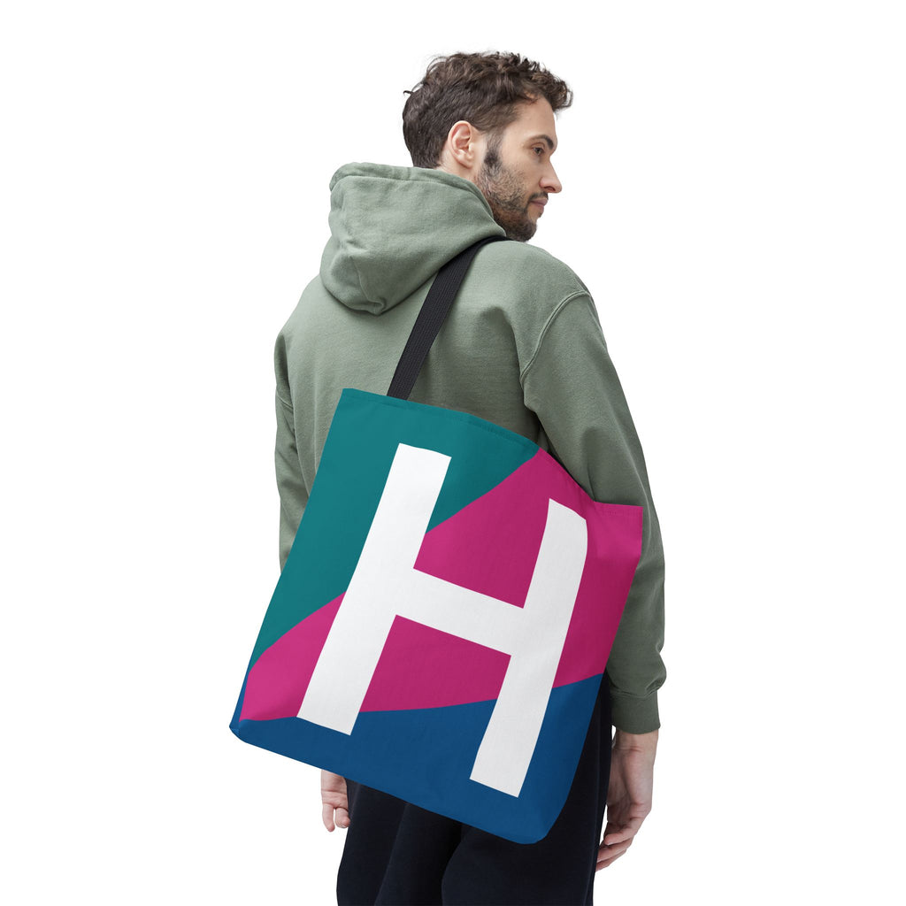 Monogram 'H' Colorblock Tote Bag — Personalized Initial H Shoulder Tote