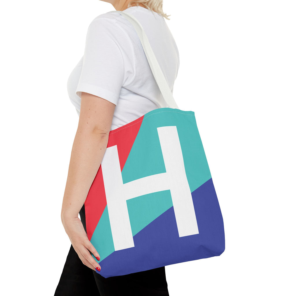 Monogram 'H' Colorblock Tote Bag — Personalized Initial H Shoulder Tote