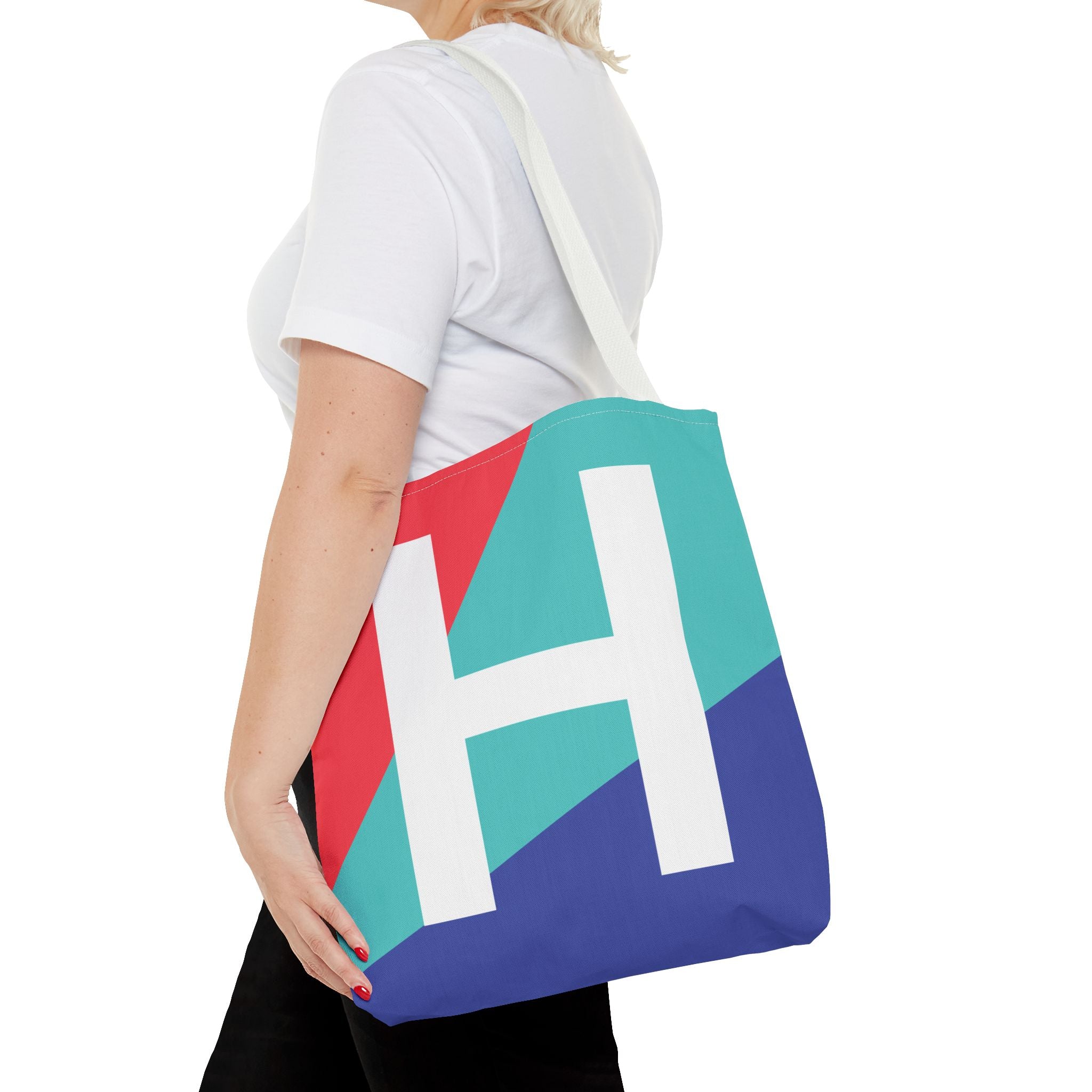 Monogram 'H' Colorblock Tote Bag — Personalized Initial H Shoulder Tote