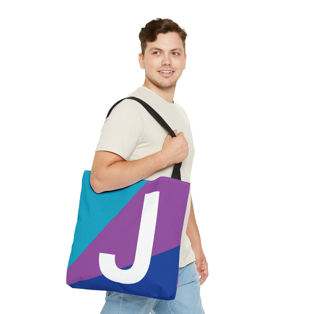 Monogram 'J' Colorblock Tote Bag — Personalized Initial J Shoulder Tote