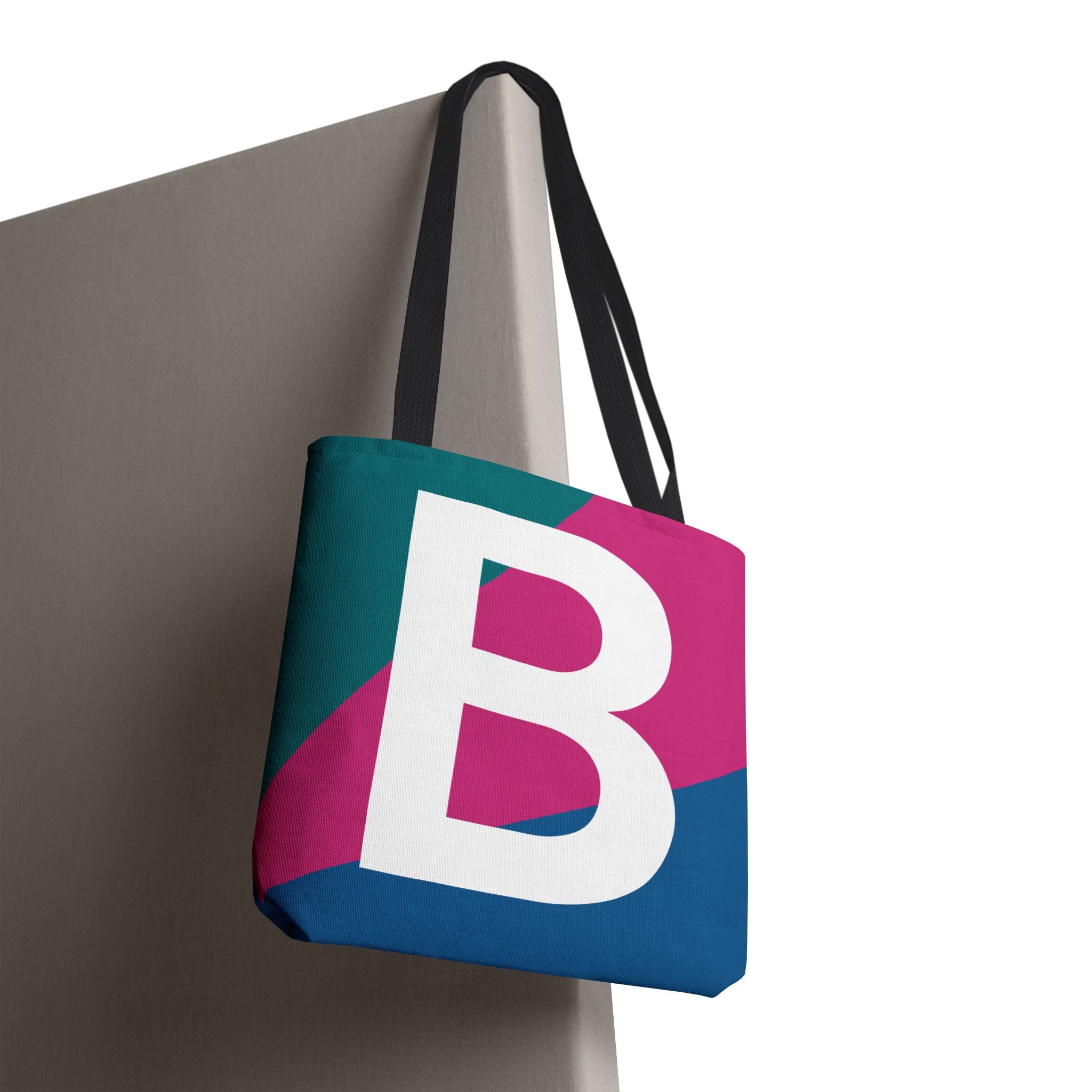 Monogram 'B' Colorblock Tote Bag — Personalized Initial B Shoulder Tote