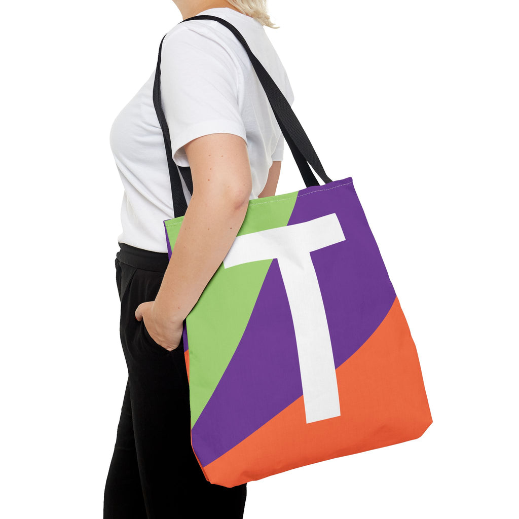 Monogram 'T' Colorblock Tote Bag — Personalized Initial T Shoulder Tote