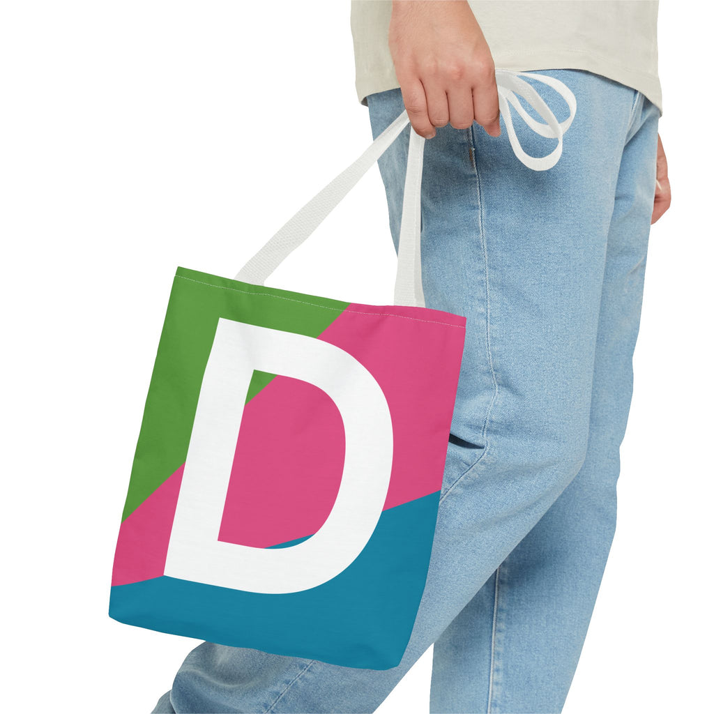 Monogram 'D' Colorblock Tote Bag — Personalized Initial D Shoulder Tote