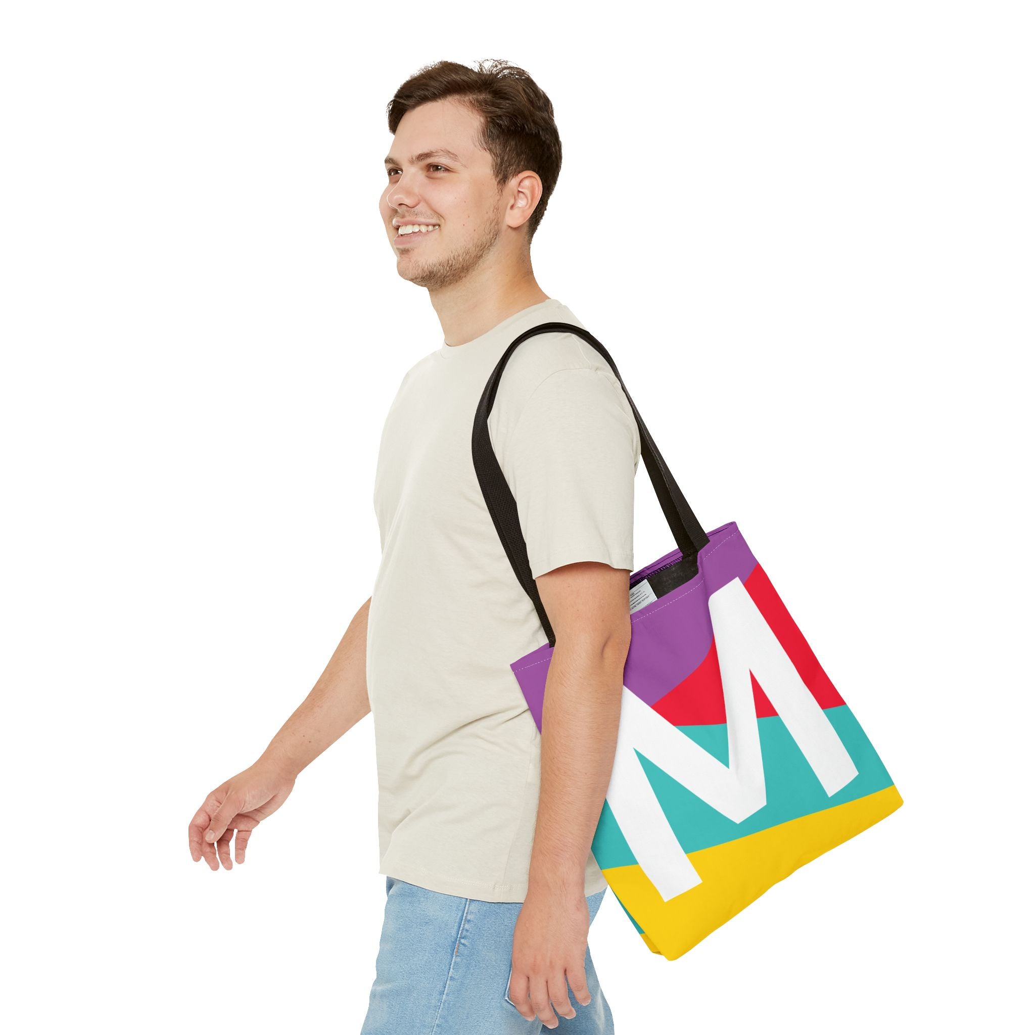 Monogram 'M' Colorblock Tote Bag — Personalized Initial M Shoulder Tote