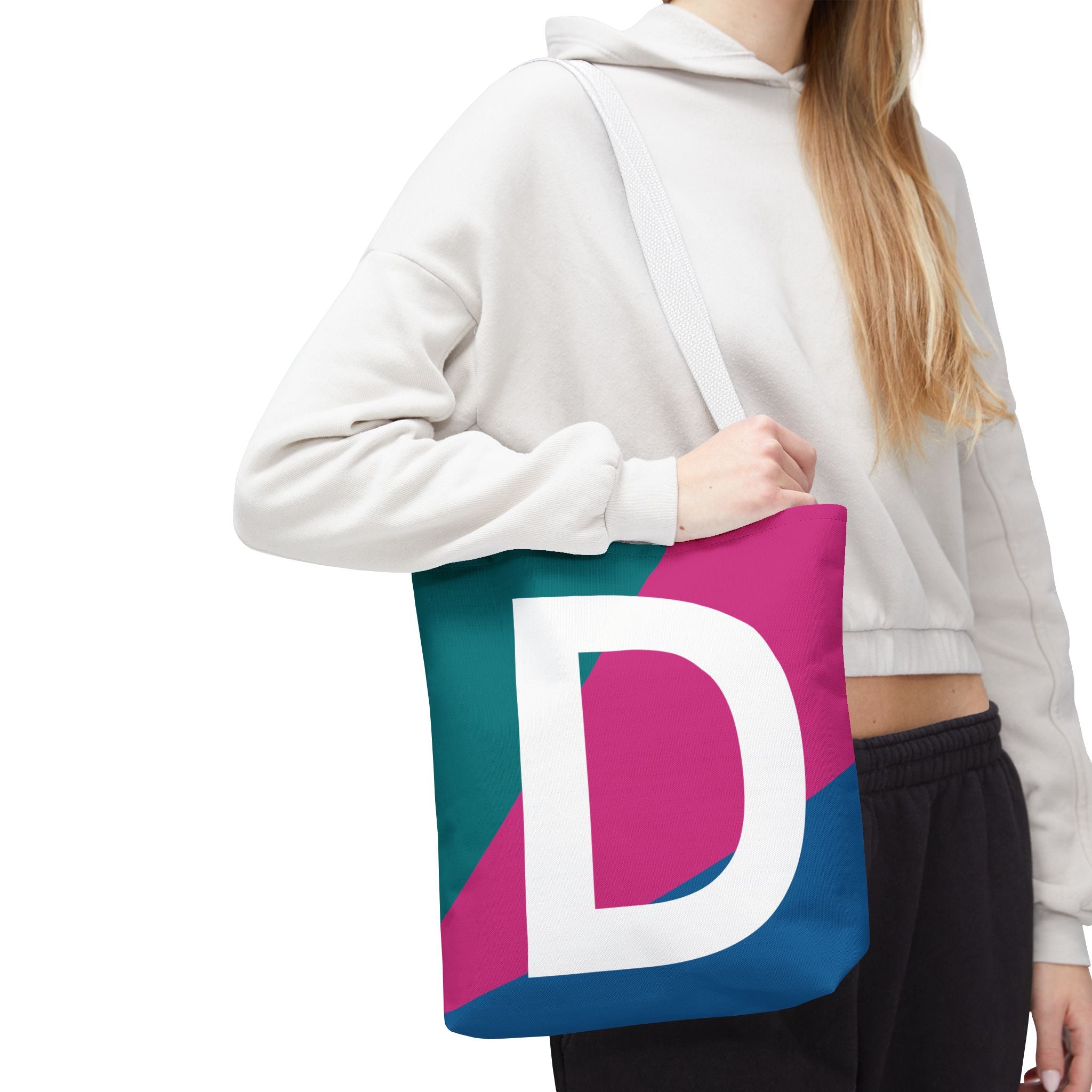 Monogram 'D' Colorblock Tote Bag — Personalized Initial D Shoulder Tote