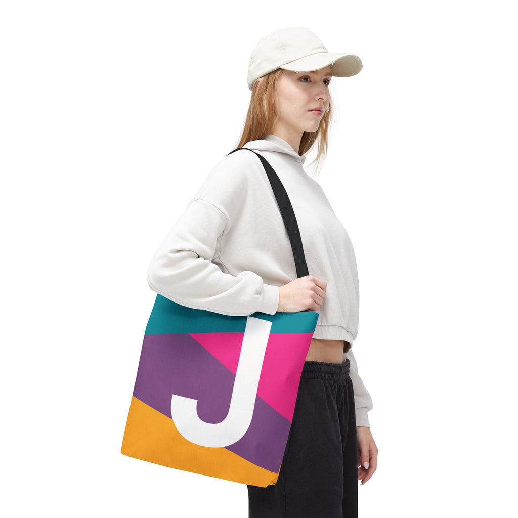 Monogram 'J' Colorblock Tote Bag — Personalized Initial J Shoulder Tote
