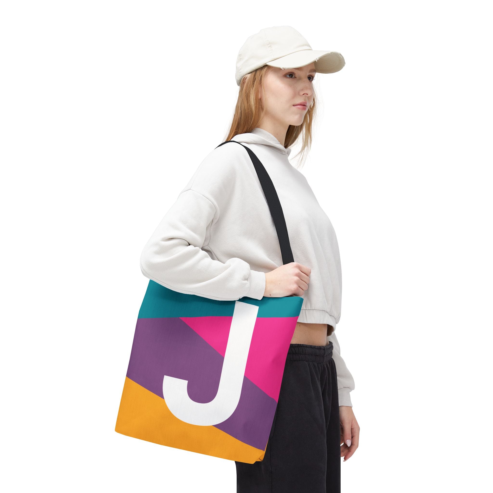 Monogram 'J' Colorblock Tote Bag — Personalized Initial J Shoulder Tote