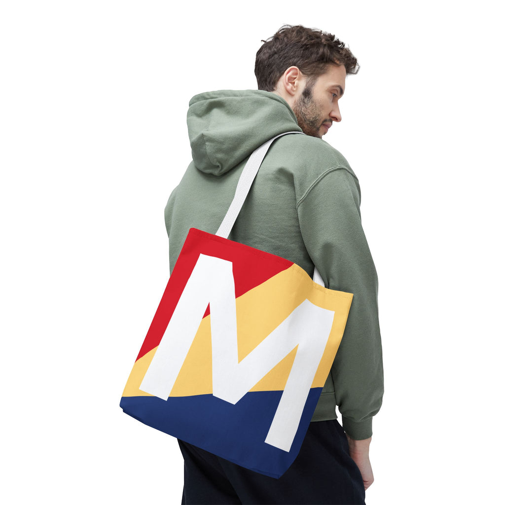 Monogram 'M' Colorblock Tote Bag — Personalized Initial M Shoulder Tote
