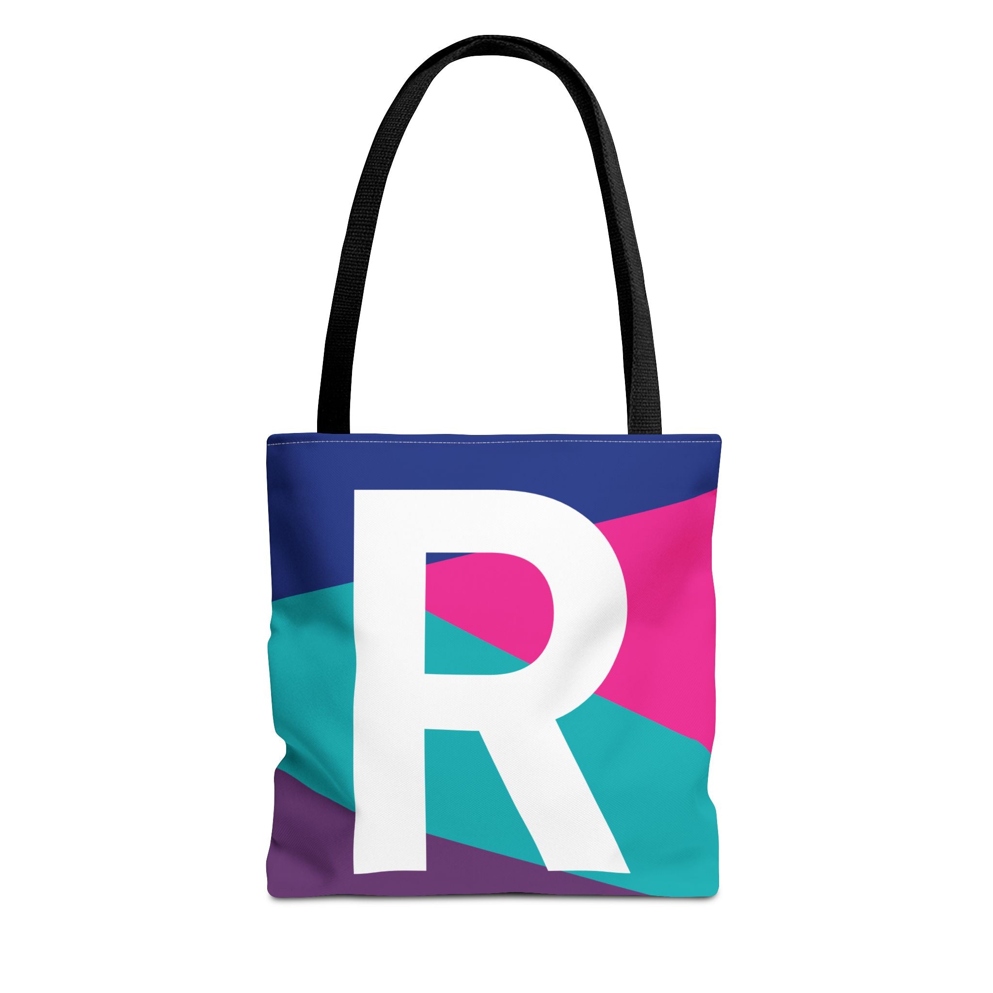 Monogram 'R' Colorblock Tote Bag — Personalized Initial R Shoulder Tote