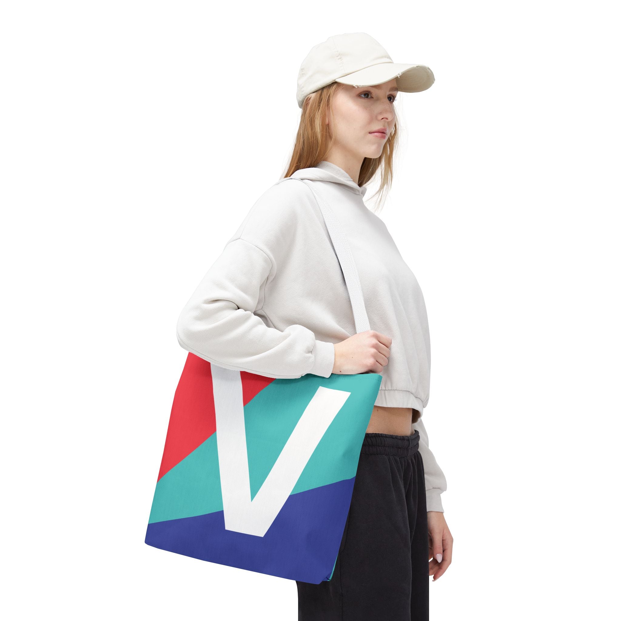 Monogram 'V' Colorblock Tote Bag — Personalized Initial V Shoulder Tote
