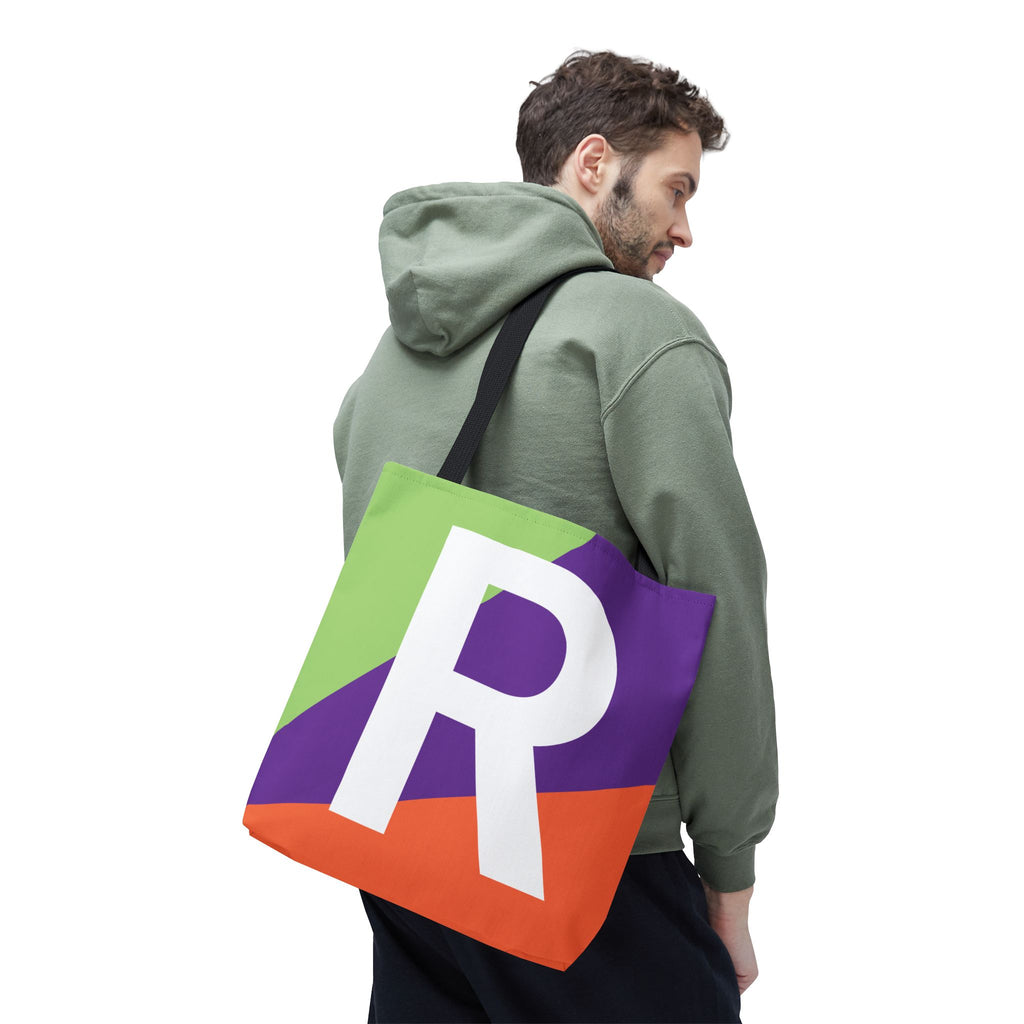 Monogram 'R' Colorblock Tote Bag — Personalized Initial R Shoulder Tote