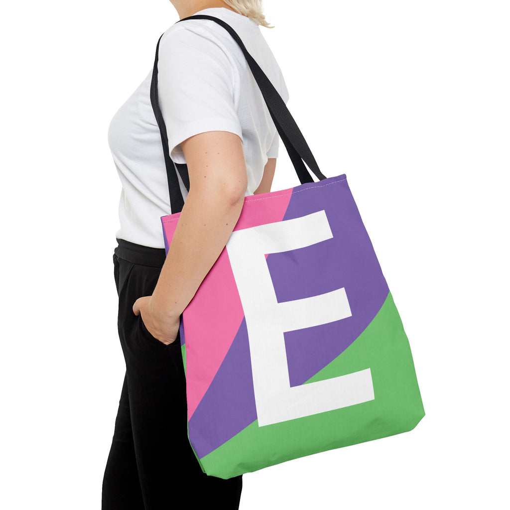 Monogram 'E' Colorblock Tote Bag — Personalized Initial E Shoulder Tote
