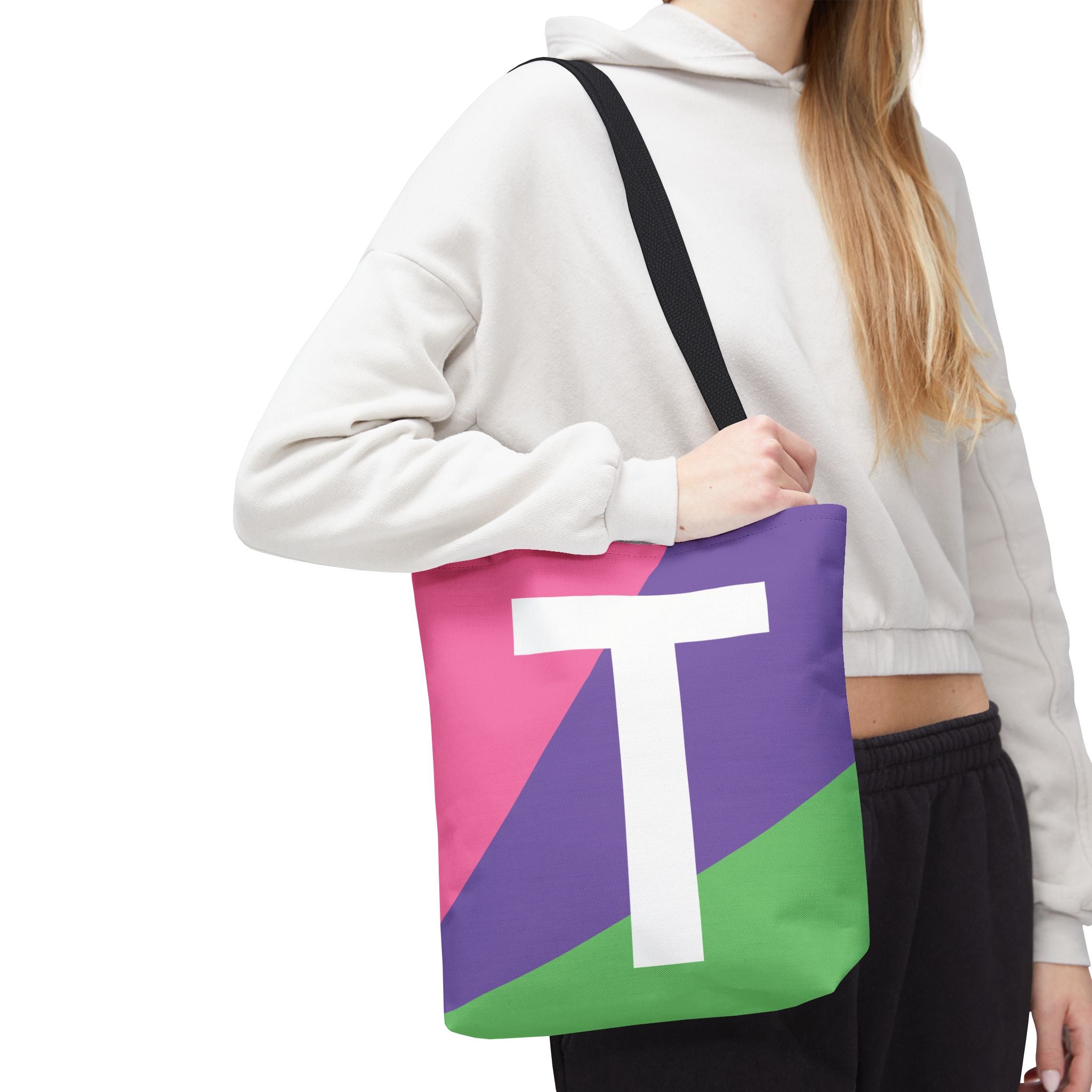 Monogram 'T' Colorblock Tote Bag — Personalized Initial T Shoulder Tote