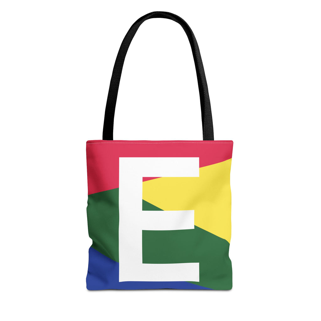 Monogram 'E' Colorblock Tote Bag — Personalized Initial E Shoulder Tote