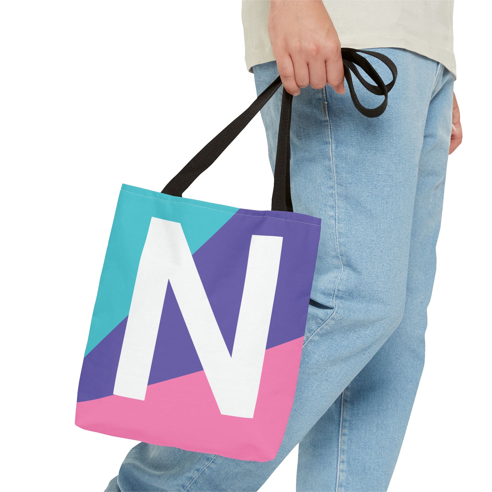 Monogram 'N' Colorblock Tote Bag — Personalized Initial N Shoulder Tote