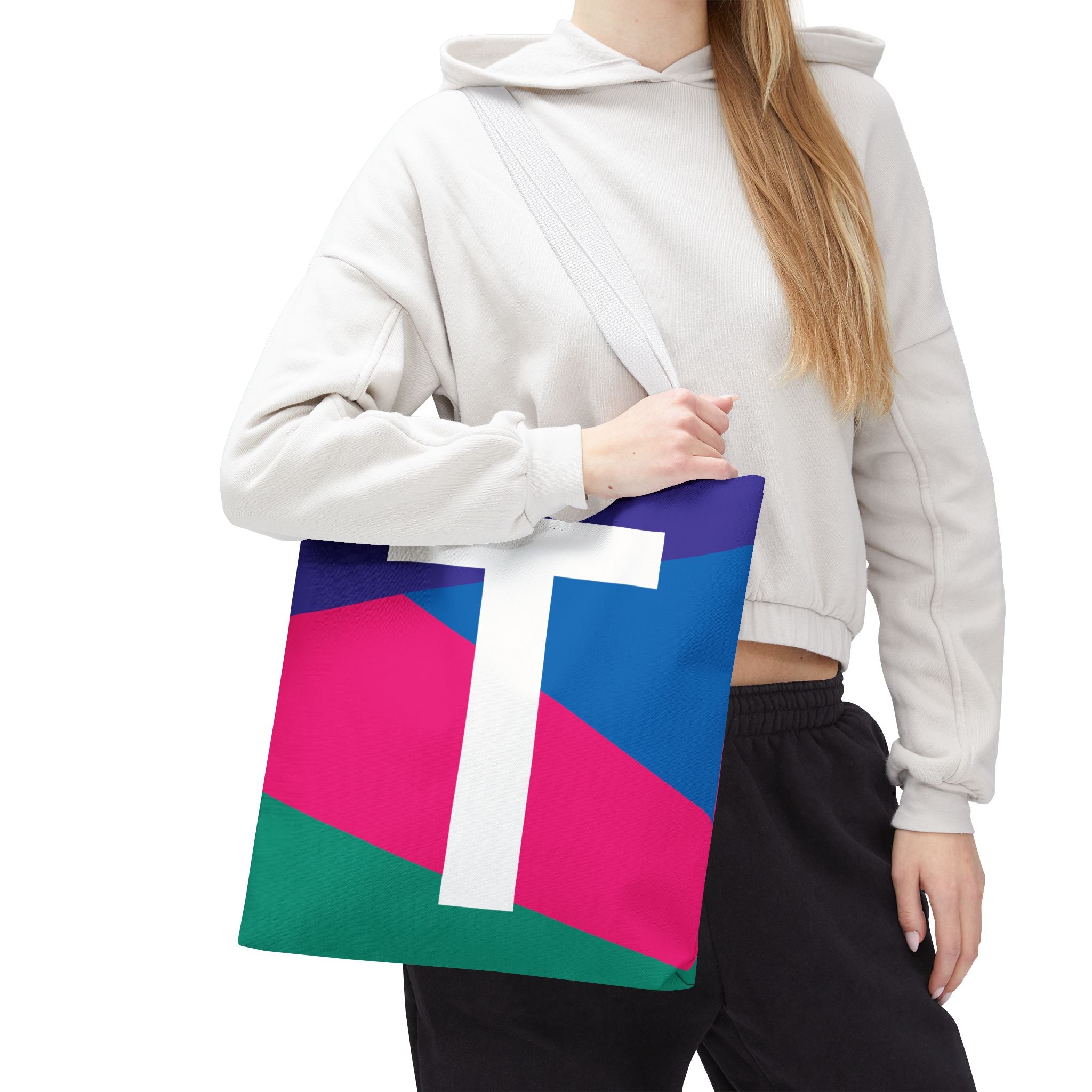 Monogram 'T' Colorblock Tote Bag — Personalized Initial T Shoulder Tote