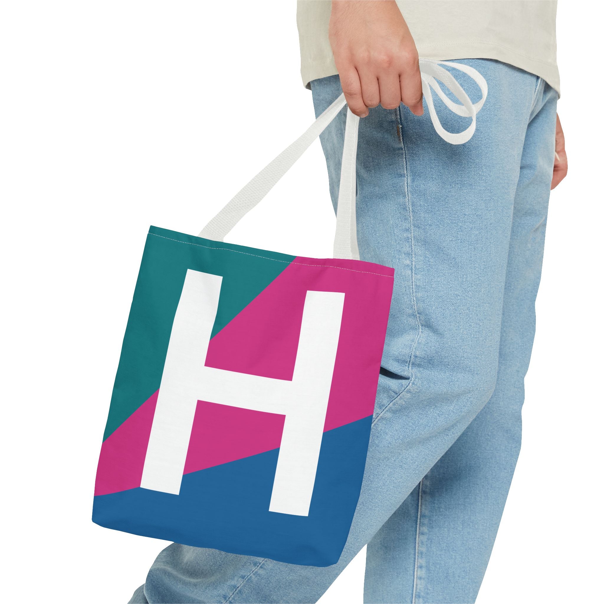 Monogram 'H' Colorblock Tote Bag — Personalized Initial H Shoulder Tote