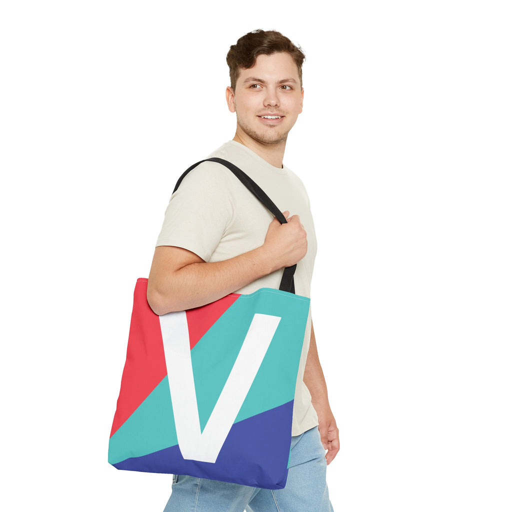 Monogram 'V' Colorblock Tote Bag — Personalized Initial V Shoulder Tote