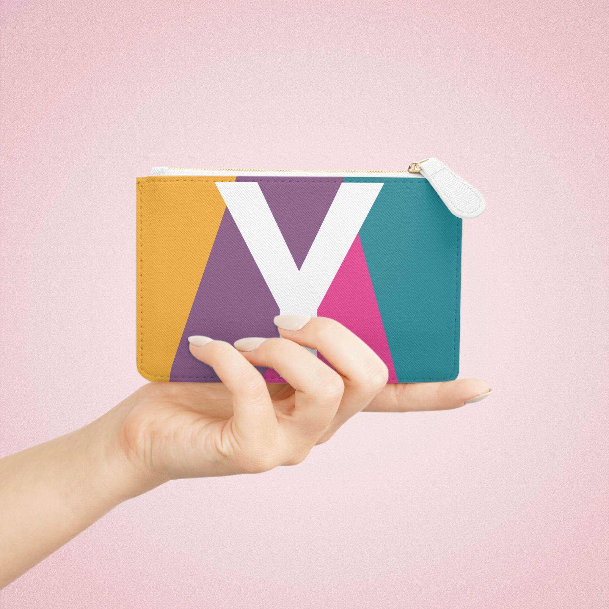 Initial Y Mini Clutch — Colorblock Monogram Wristlet Wallet