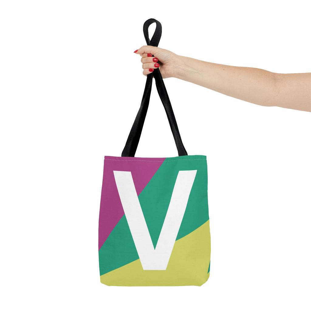 Monogram 'V' Colorblock Tote Bag — Personalized Initial V Shoulder Tote