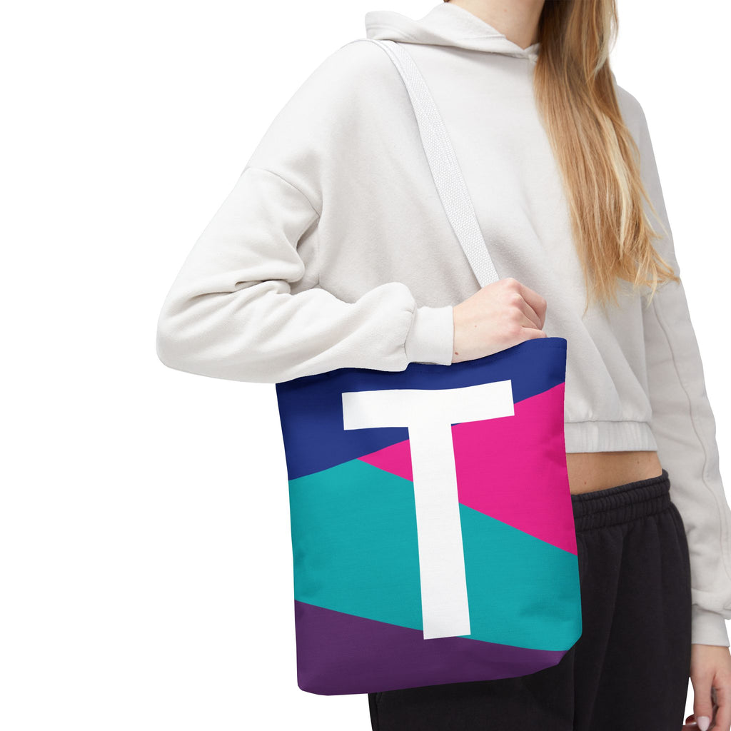 Monogram 'T' Colorblock Tote Bag — Personalized Initial T Shoulder Tote