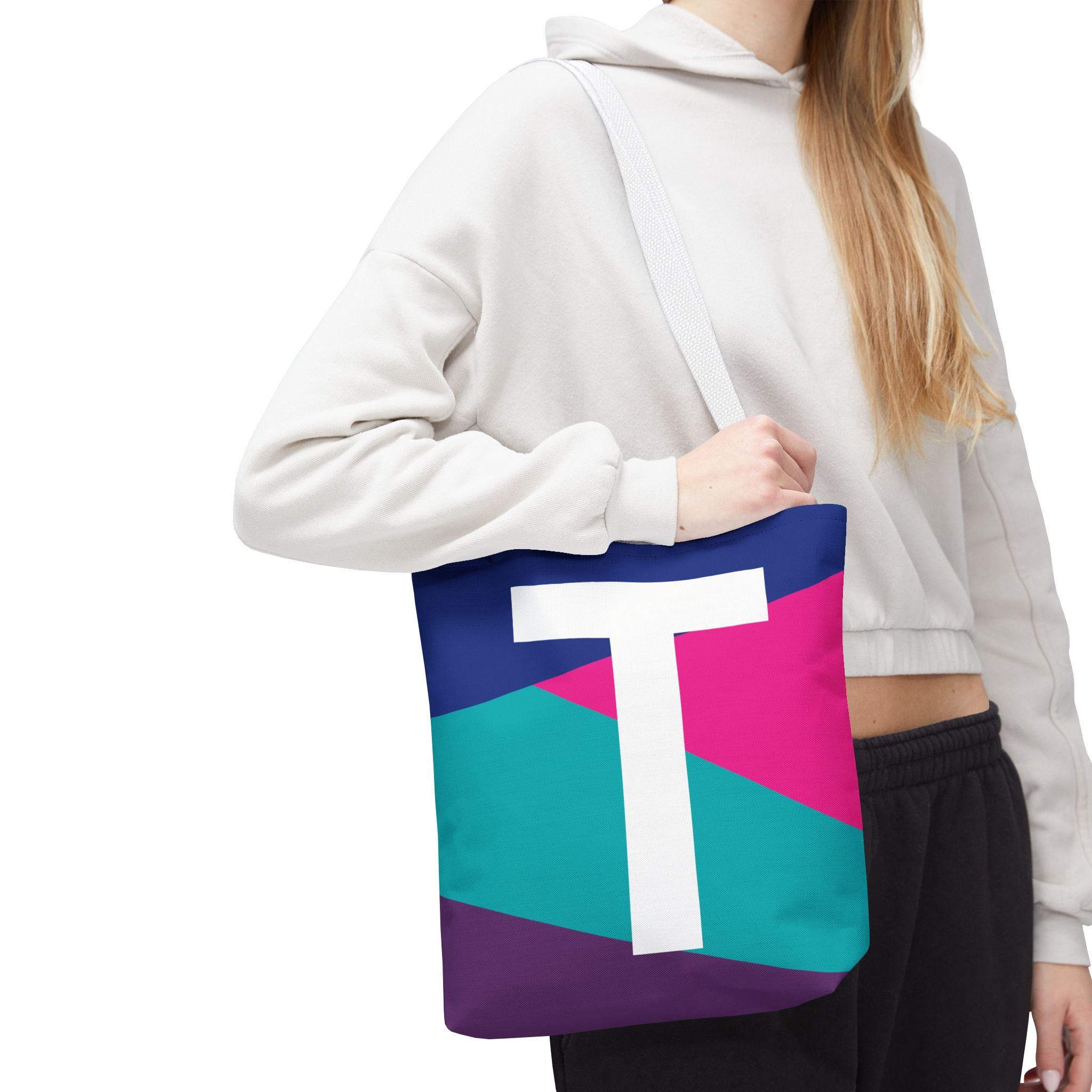 Monogram 'T' Colorblock Tote Bag — Personalized Initial T Shoulder Tote