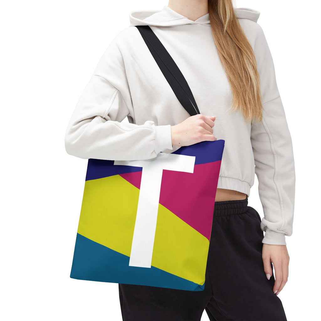Monogram 'T' Colorblock Tote Bag — Personalized Initial T Shoulder Tote
