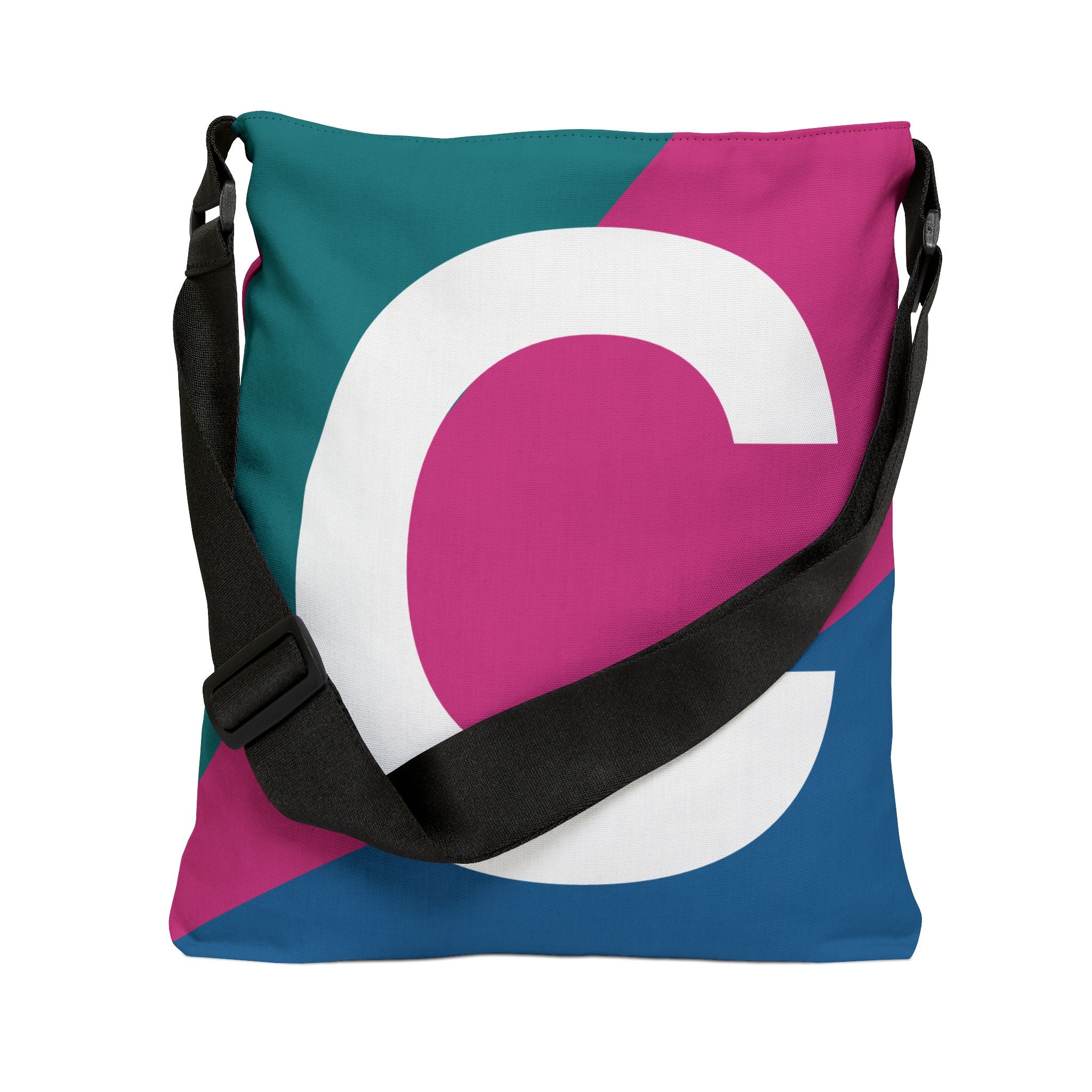 Initial Letter 'C' Colorblock Adjustable Tote Bag — Monogram Alphabet Shoulder Bag