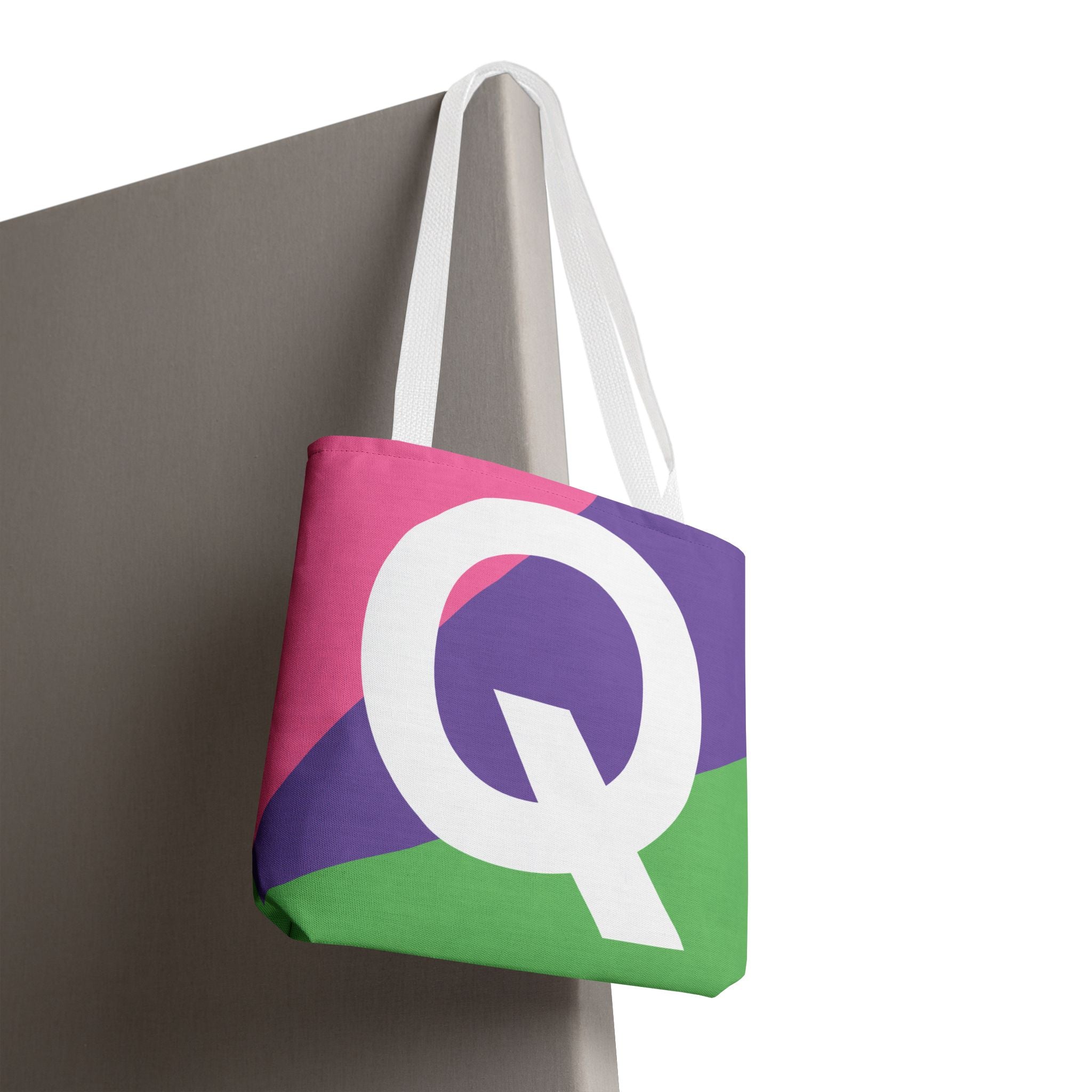 Monogram 'Q' Colorblock Tote Bag — Personalized Initial Q Shoulder Tote