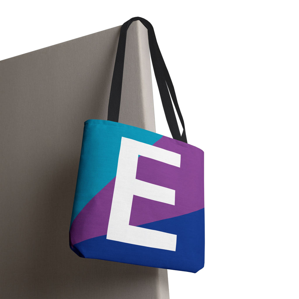 Monogram 'E' Colorblock Tote Bag — Personalized Initial E Shoulder Tote