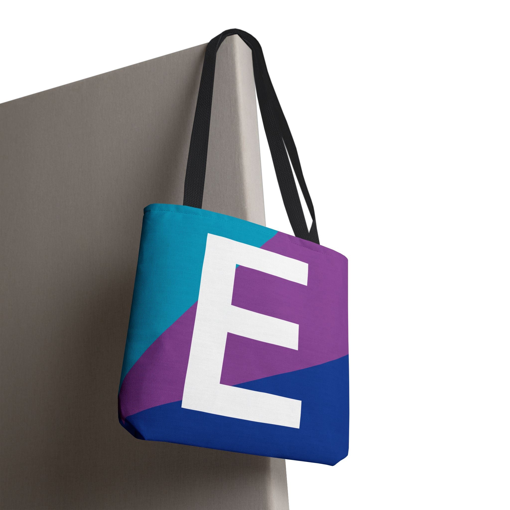 Monogram 'E' Colorblock Tote Bag — Personalized Initial E Shoulder Tote