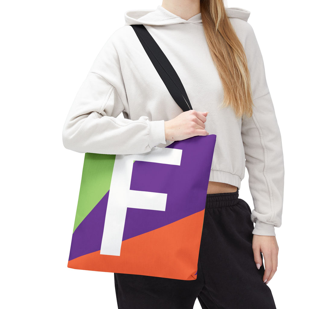 Monogram 'F' Colorblock Tote Bag — Personalized Initial F Shoulder Tote