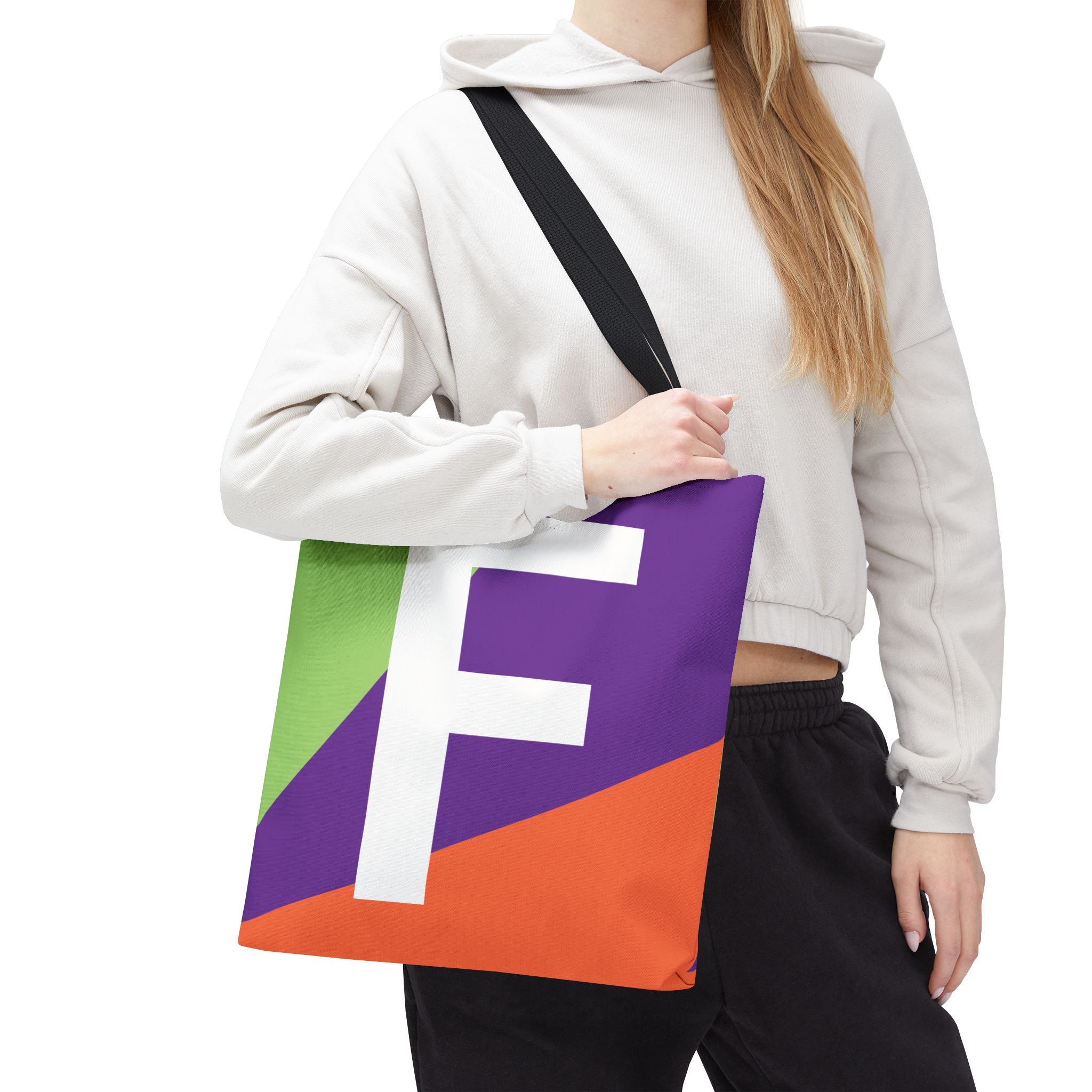 Monogram 'F' Colorblock Tote Bag — Personalized Initial F Shoulder Tote