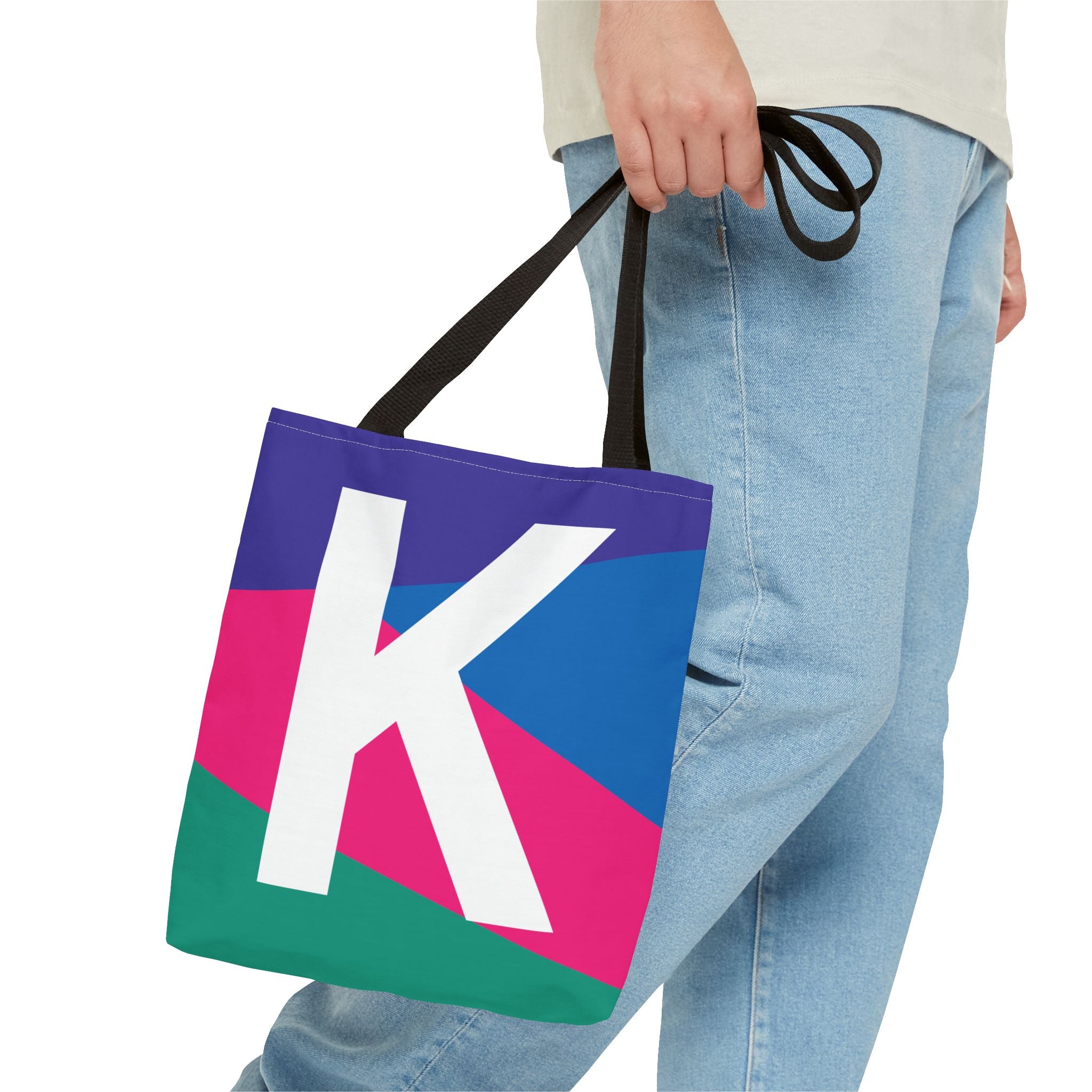 Monogram 'K' Colorblock Tote Bag — Personalized Initial K Shoulder Tote