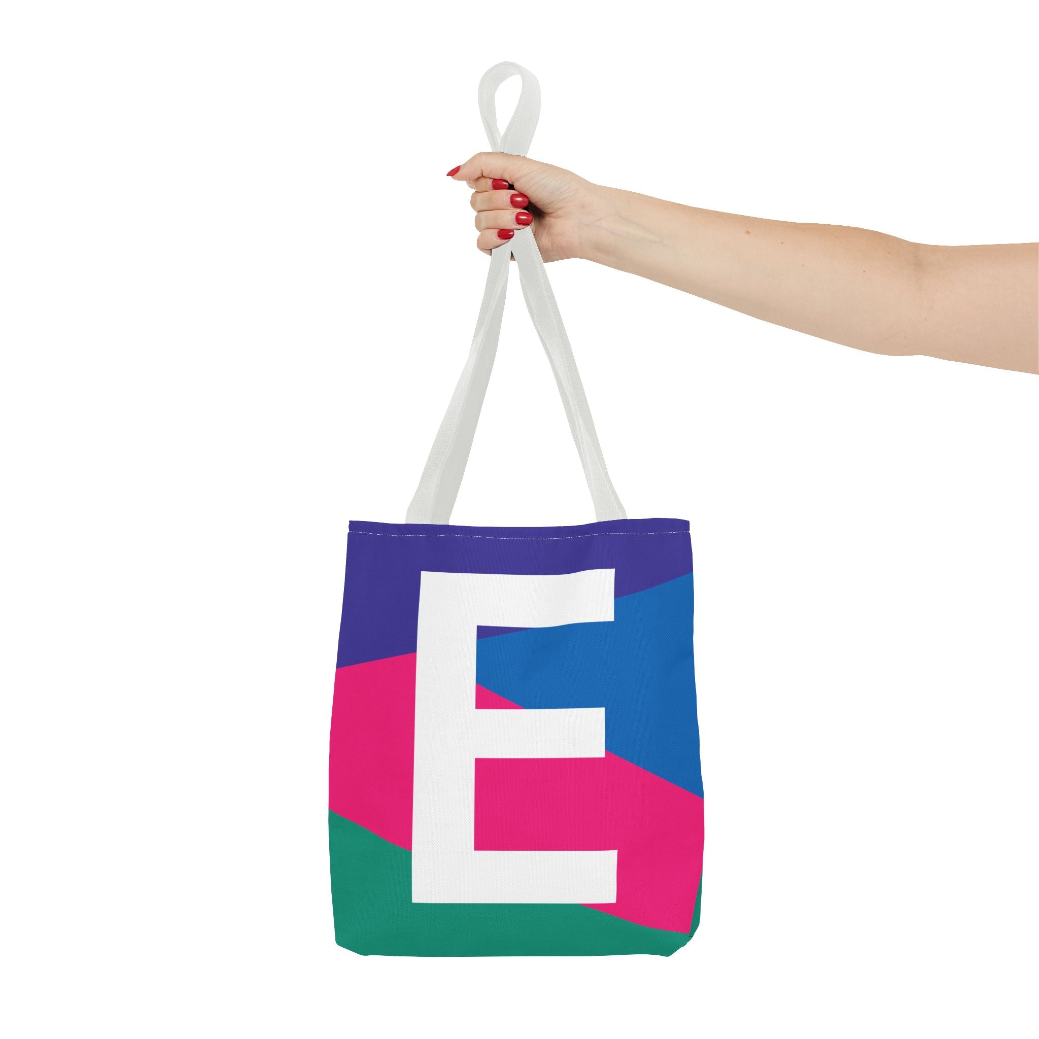Monogram 'E' Colorblock Tote Bag — Personalized Initial E Shoulder Tote