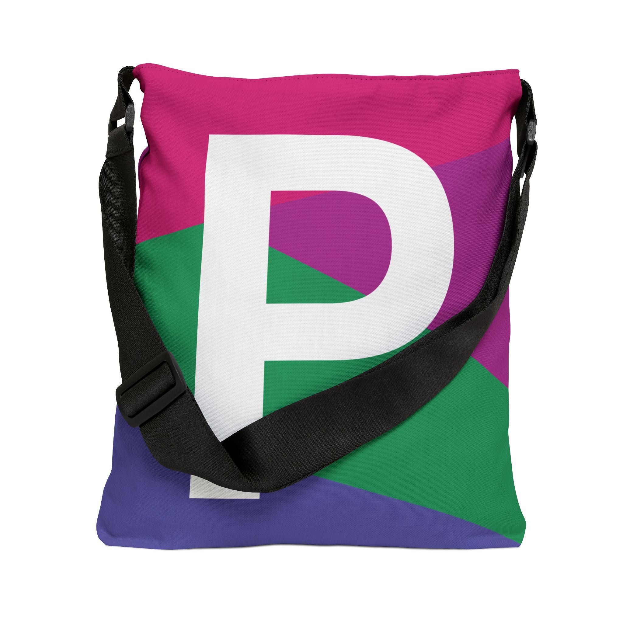 Initial Letter 'P' Colorblock Adjustable Tote Bag — Monogram Alphabet Shoulder Bag