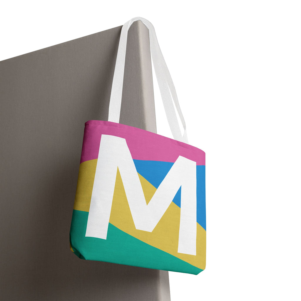Monogram 'M' Colorblock Tote Bag — Personalized Initial M Shoulder Tote