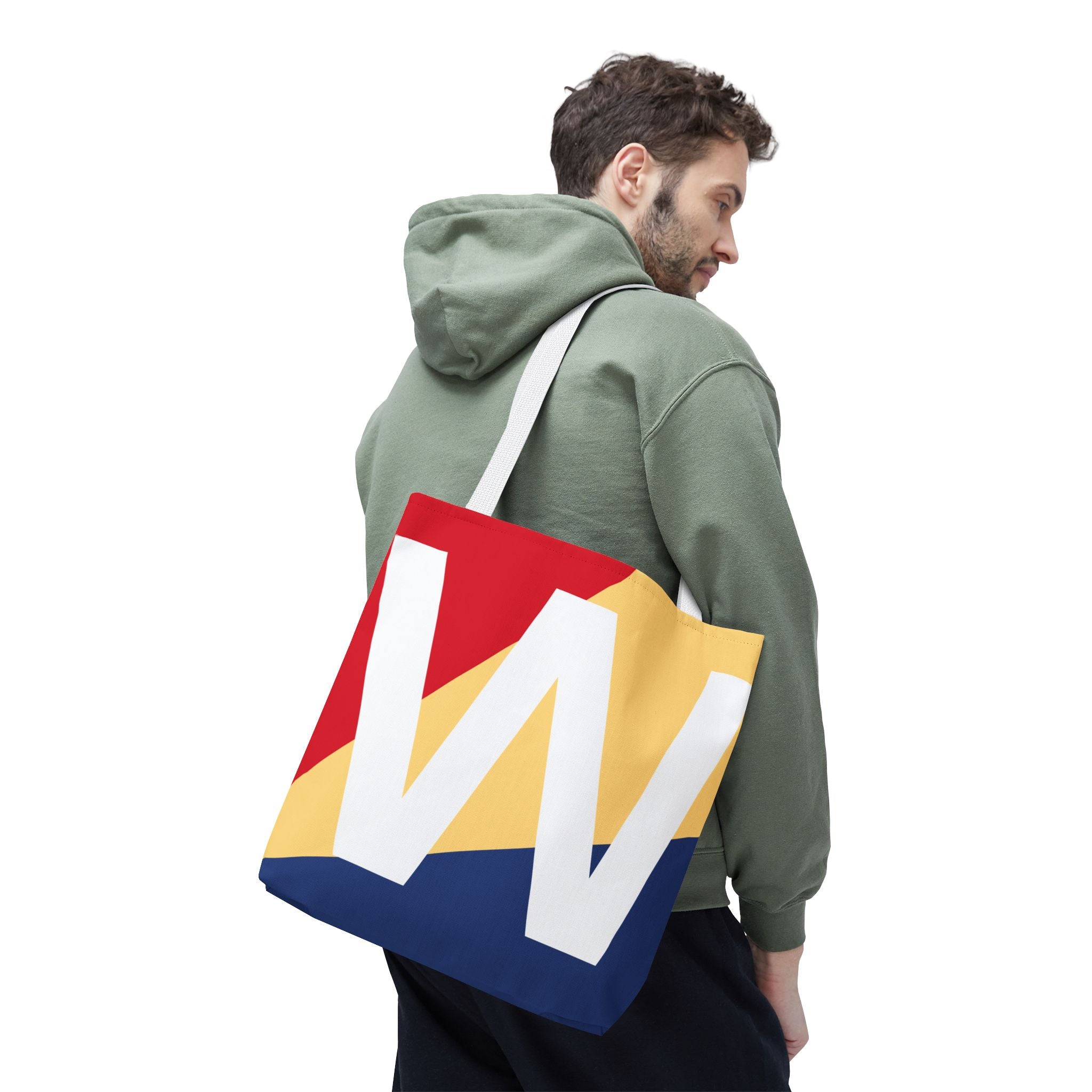 Monogram 'W' Colorblock Tote Bag — Personalized Initial W Shoulder Tote